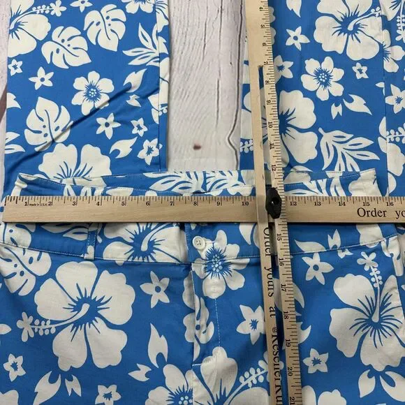 ASOS Design Pants Womens 8 Blue White Hawaiian Floral Hibiscus Straight Leg - Picture 5 of 11